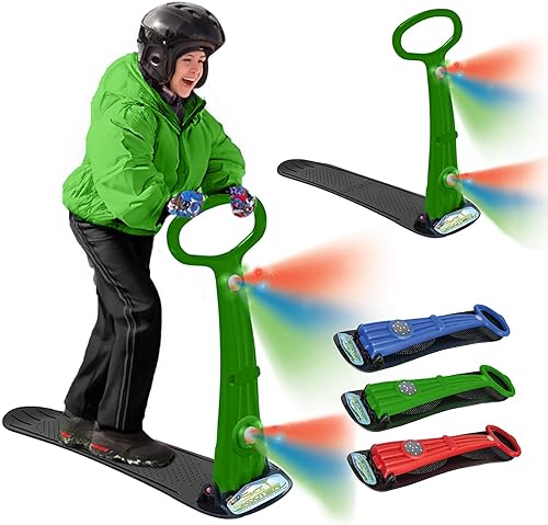Vista 15 de Geospace Winter Fun - Patinete de nieve plegable, patinaje de esquí, trineo de nieve, snowboard para niños con 2 luces LED, tabla de arena portátil