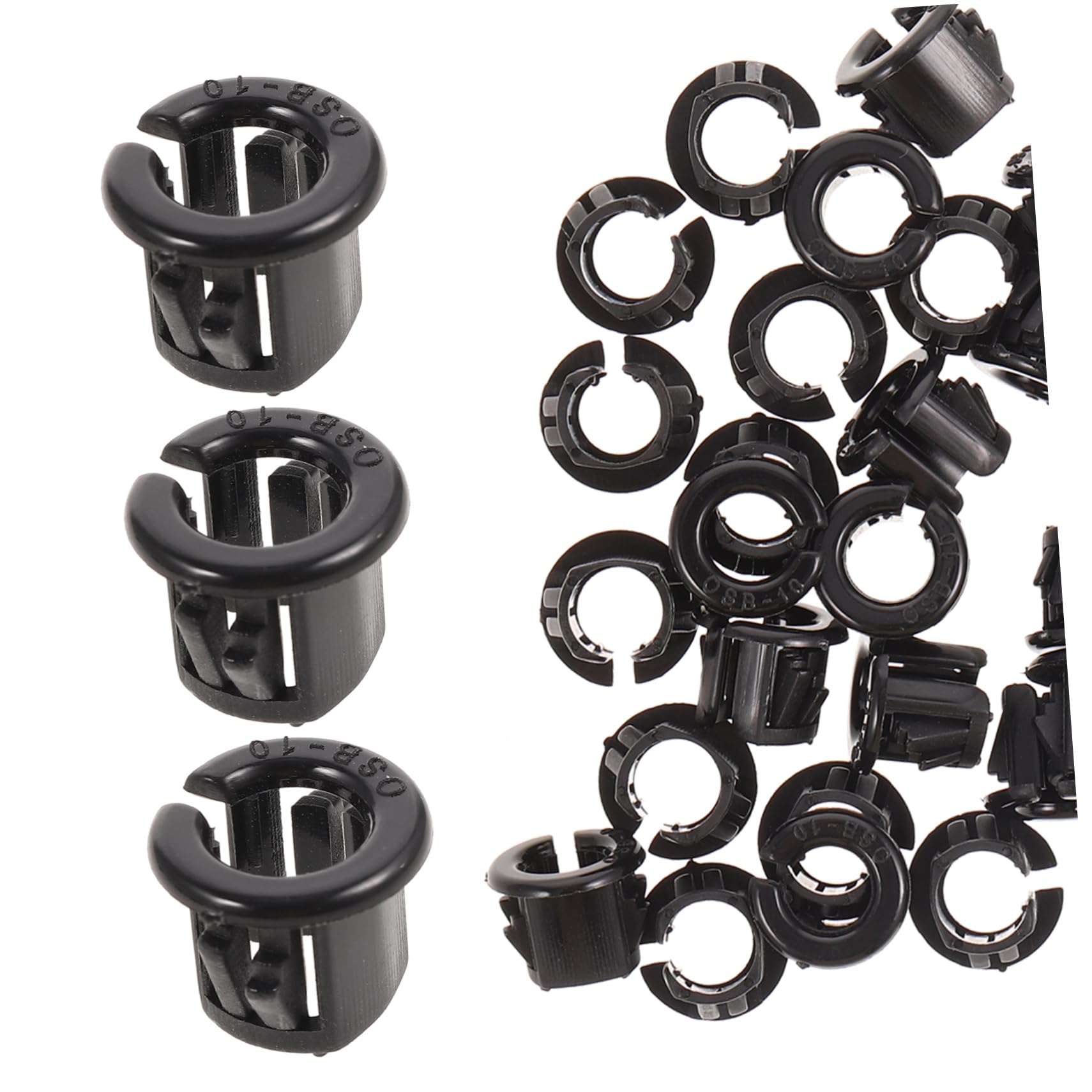 VILLFUL 50pcs Split Grommet Bushing for Cable Mounting Locking Bushing Cable Mounting Accessories Round Snap Bushing Snap in Hose Bushing Round Hole Plug Snap in Cable Protector Black Pa66