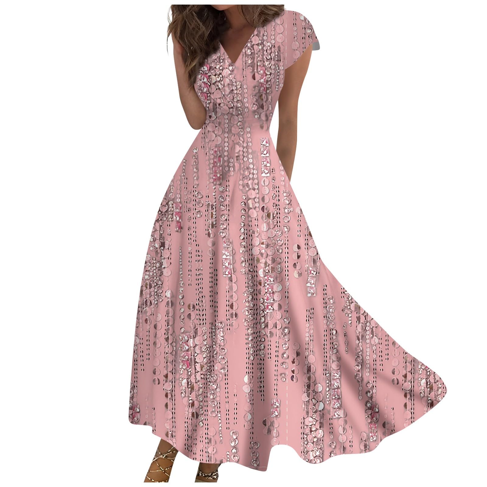 HAVUITYY Summer Dresses 2023 Sleeveless Classy Waist Tunic Dress Lady Stretch Floral Print Baggy V Neck Evening Dresses