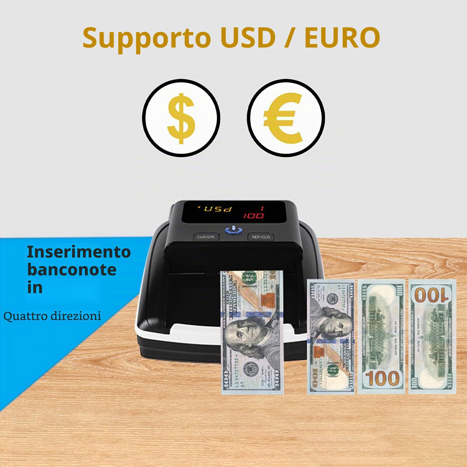 Bisofice Contatore di banconote Euro Rilevatore di banconote false banconote Rilevamento automatico di argento tramite UV MG IR Immagini qualità della carta, spessore della dimensione per EURO Dollar