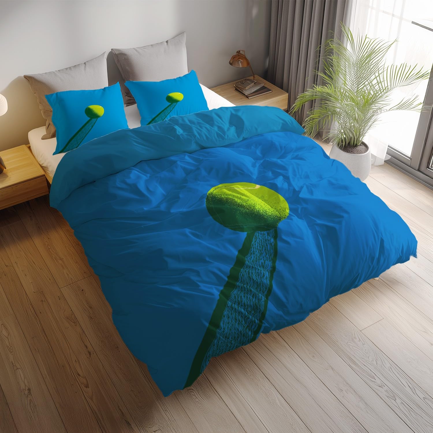 Minimal Bedding Queen Size 259 cm x 221 cm – niebiesko-zielone żywe linie tenisowa poszewka na kołdrę, dwustronna poszewka na kołdrę i 2 poszewki na poduszki, ultramiękki i oddychający zestaw pościeli