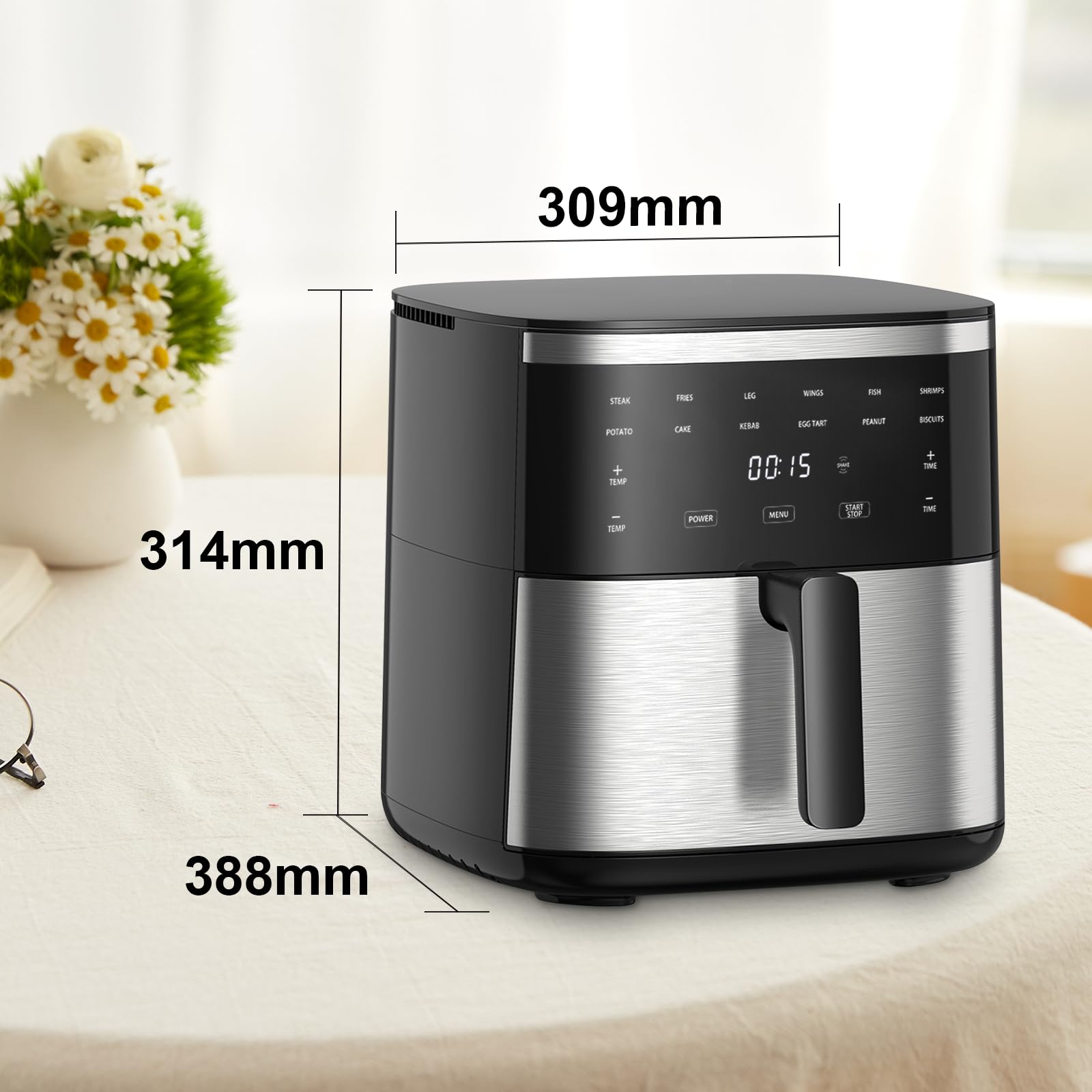 Friggitrice ad Aria 7 Litri, Airfryer Senza Olio con Touch Screen, Friggitrice XXL 1800W, Modalità Shake, One-Touch Display, Tempo e Temperatura Regolabili 80-200℃