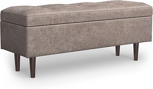 Miniatura 35 de SIMPLIHOME Shay - Otomana rectangular moderna de mediados de siglo de 48 pulgadas de ancho en piel sintética vegana envejecida, color marrón, Sillín