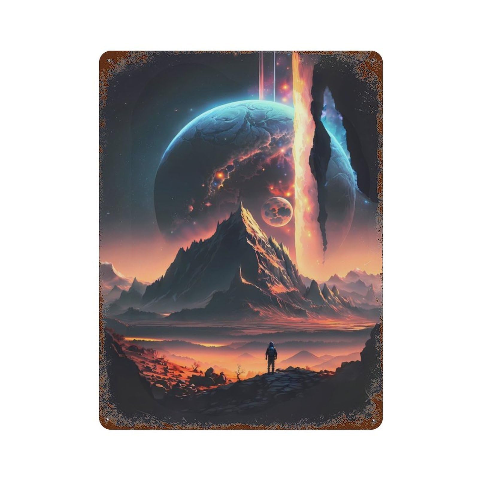 Planet Explorer Rusty Metal Tin Sign 15.7"x11.8", Ideal for Patio, Garden Room And Bar Decor