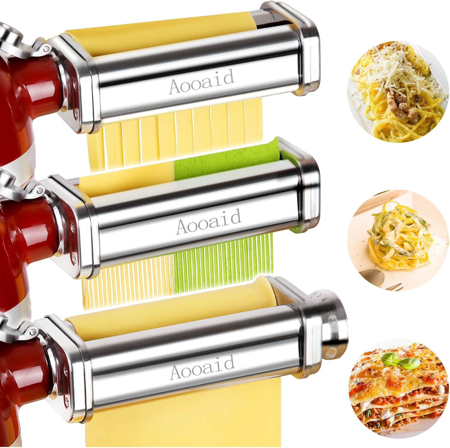 Pasta Roller & Spaghetti Cutter, Fettuccine Cutter Attachment for Kitchenaid Stand Mixer,3 Pcs Stainless Steel Pasta Maker Accessories By Aooaid Pasta Roller & Spaghetti Cutter, Fettuccine Cutter Attachment for Kitchenaid Stand Mixer,3 Pcs Stainless Steel Pasta Maker Accessories By Aooaid