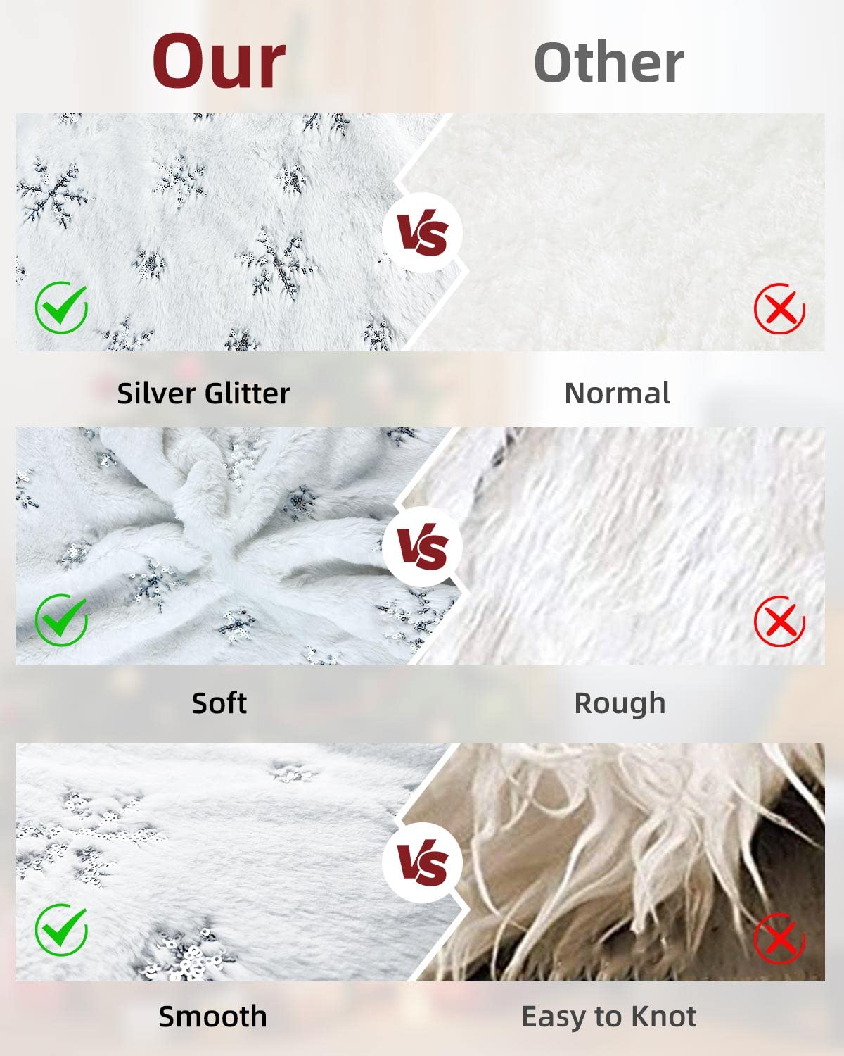 Gonna Albero Di Natale In Pelliccia Sintetica - 90 Cm, Argento Paillettes, Per Base Albero