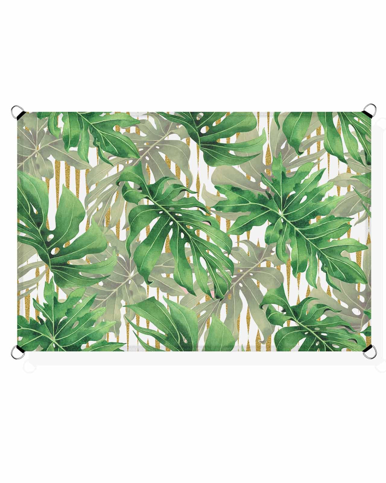 Boanket Sun Shade Sail 14' x 18', Green Botanical Large Heavy Duty Outdoor Shades Sun Screen, Summer Tropical Plants Yellow Striped Shade Cloth for Patio Deck Terrace Garden Lawns Beach Backyard