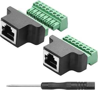 YAODHAOD RJ45 Breakout, RJ45 Screw Terminal Adaptor, RJ45 8P8C Female Jack to 8 Pin Screw Terminal Connector for Cat7 Cat6 Cat5 Cat5e Ethernet Extender 2PCS RJ45 Female