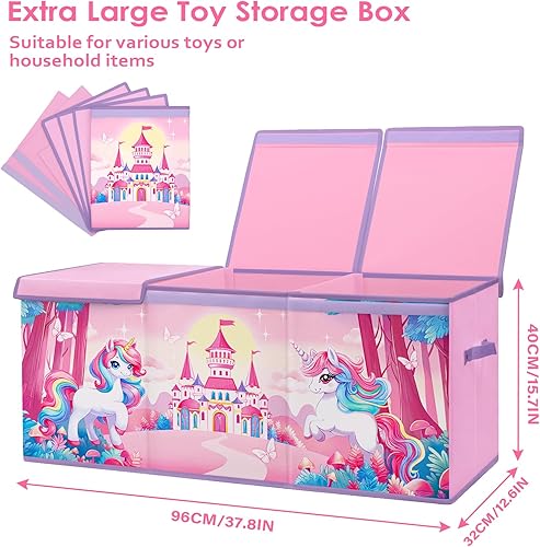 Miniatura 2 de Caja de juguetes grande organizadora de pecho con tapa abatible para niños, caja de almacenamiento de juguetes Oxford plegable con asas para niños y