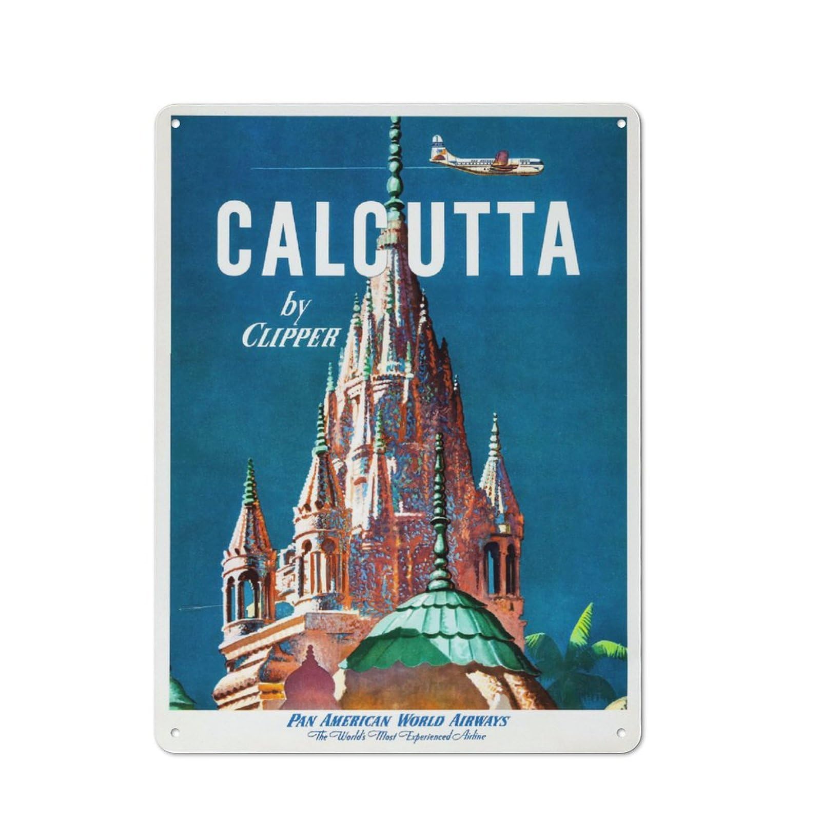 Junmoney Style Rustic Tin Sign 40X30cm Featuring Calcutta By Clipper Travel For Living Room Wall, For Room Styling Across Living Rooms And Feature Walls