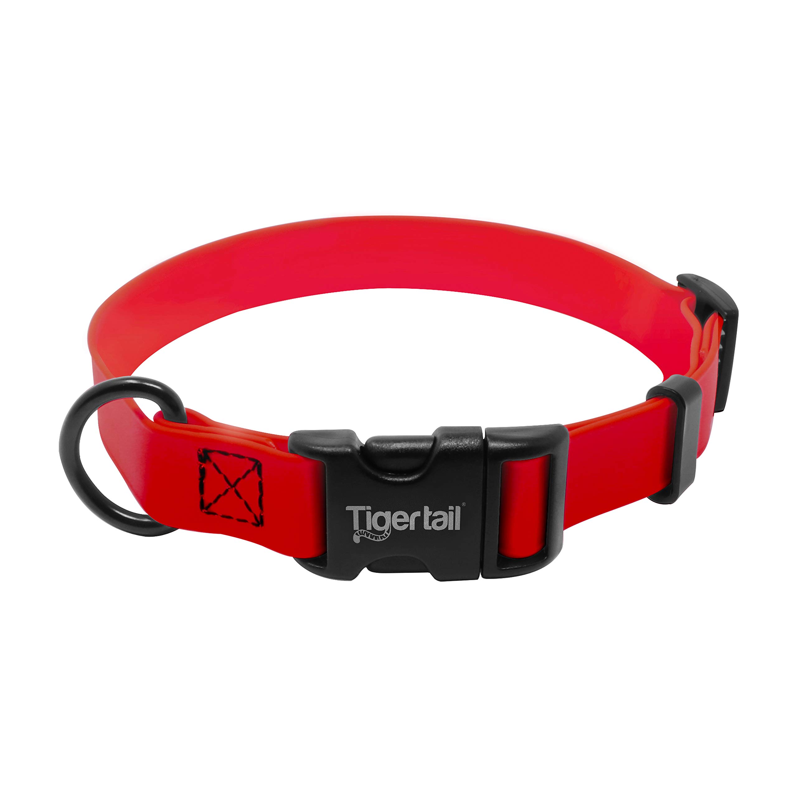 Tiger Tail Large Red Dog Collar | Waterproof and Odor-Proof for Active Pets | Durable, Anti-Mat, and Lightweight Design | Made with Premium Coated Nylon | Suitable for Large Breed Dogs