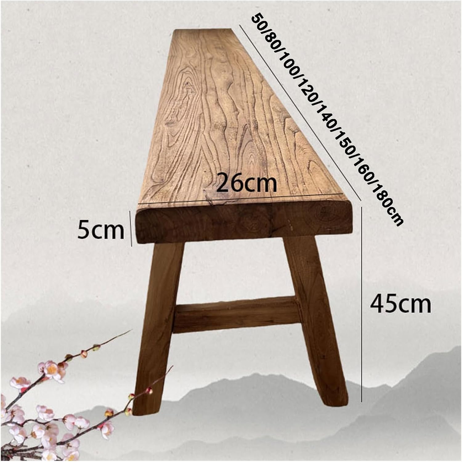 Farmhouse Wooden Dining Narrow Bench Indoor Natural Solid Wood Living Room Kitchen Long Bench Entryway Shoe Rack Benches for Bedroom Hallway(120 * 26 * 45cm)