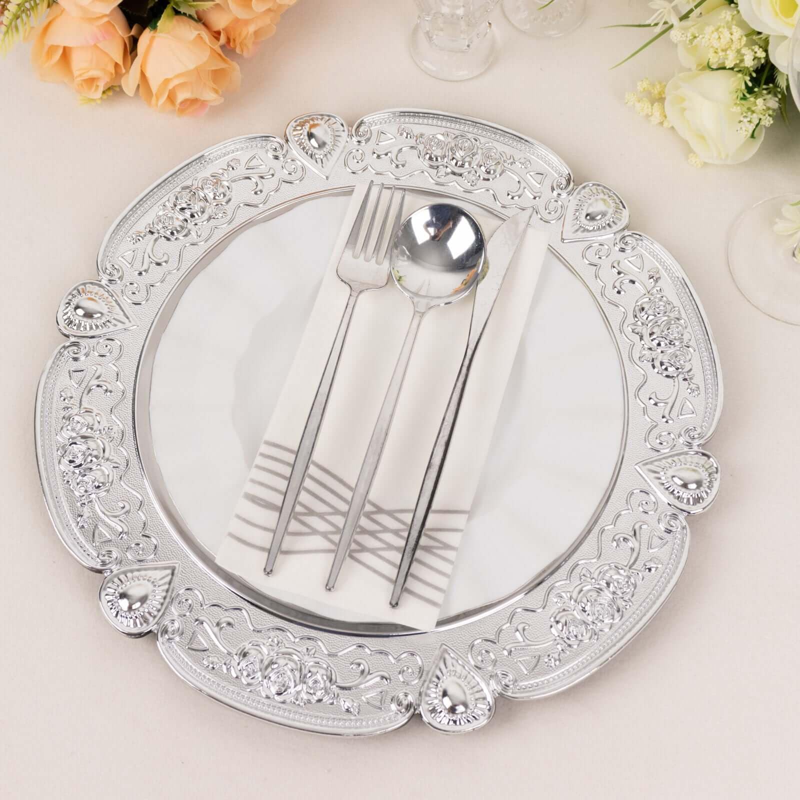 Efavormart 6-Pack 13" Acrylic Round Charger Plates - Silver, For Weddings, Parties & Table Decor - View #7