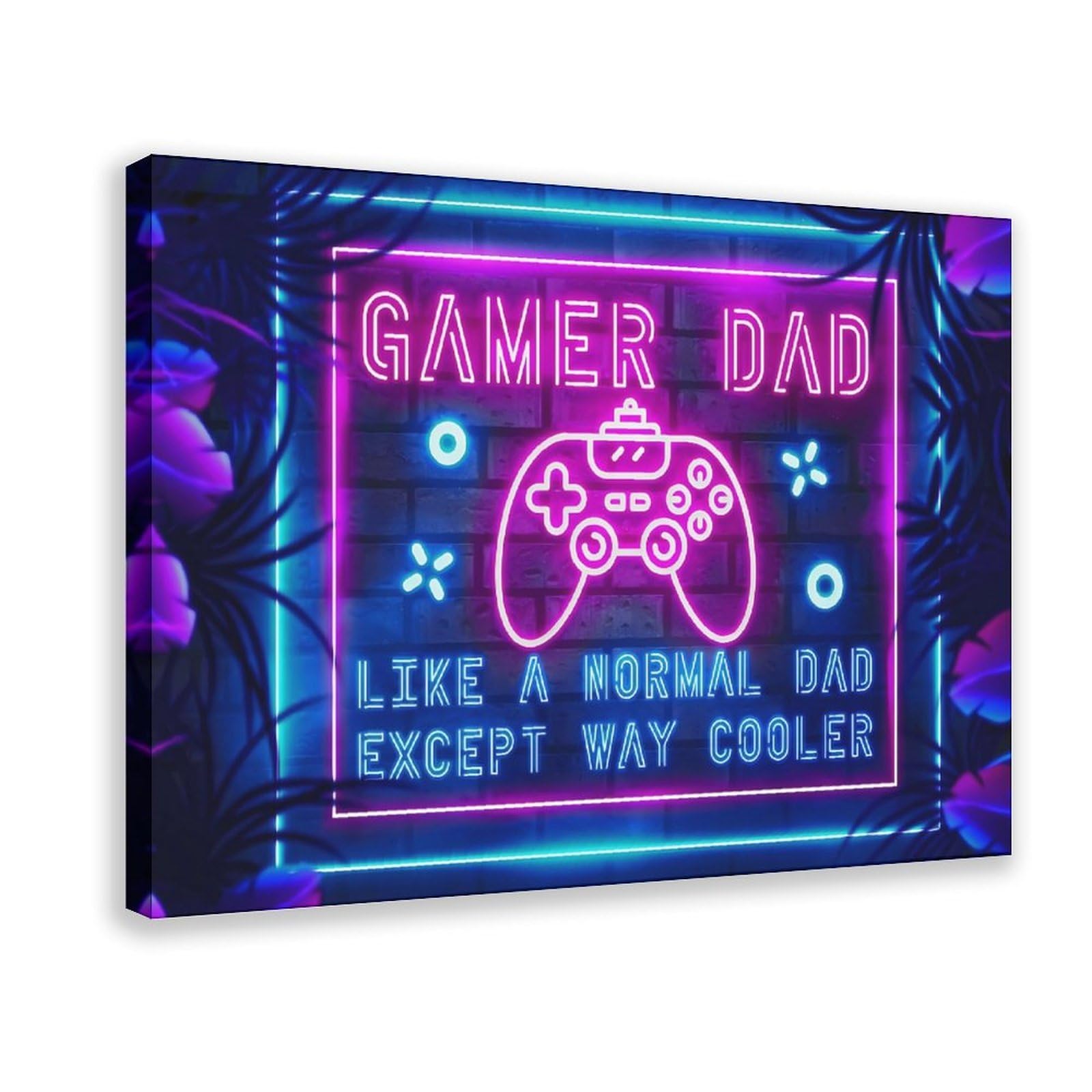 Qnvjqkdsi Frame Funny Gamer Dad Neon Quote Canvas Poster Bedroom Decor Landscape Office Room Decor Gift 24" L X 36" W