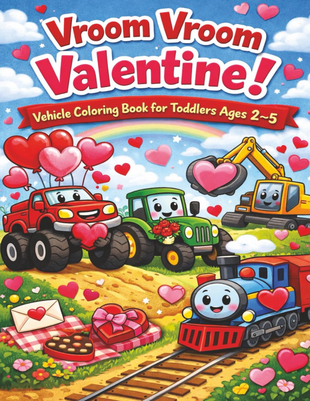Vroom Vroom Valentine! Vehicle Coloring Book for Toddlers Ages 2–5: Cars, Trucks & Trains to Color for Valentine’s Day Fun — Big Smiles & Easy Lines for Ages 2–5