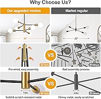 Vista 2 de Lámpara de araña de 30 pulgadas, lámpara de comedor de 6 luces, moderna Sputnik de color dorado cepillado y negro, lámpara de mediados de siglo