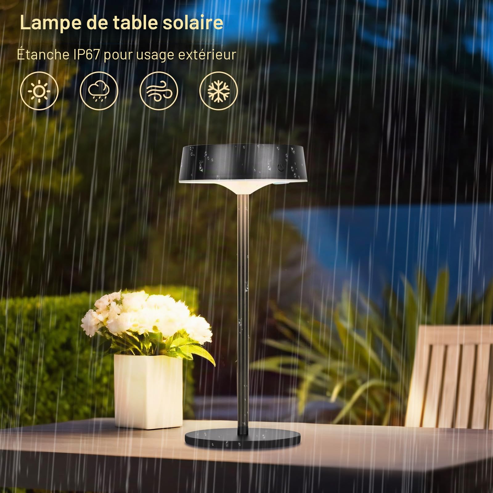 Lot de 2 Lampe de Table Exterieur, IP67 Lampe Chevet sans Fil Dimmables | Alinana 3 CCT Lampe Solaire Interieur, Lampe de Chevet Rechargeable , pour Salle à Manger, Chambre, Salon, Camping