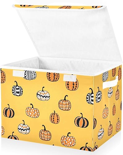 Miniatura 4 de Ollabaky Contenedor plegable de almacenamiento con tapa, con diseño de calabaza de Halloween, caja de almacenamiento, organizador grande, cestas con