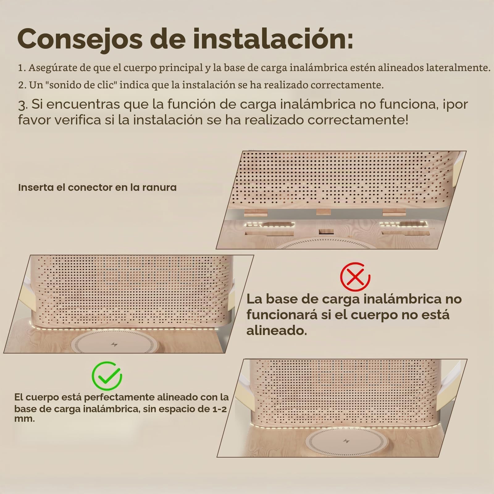 Vivilumens Sunrise - Despertador con cargador inalámbrico, máquina de sonido de ruido blanco con 10 sonidos, despertador con temporizador de 30/60/90 minutos, luz nocturna táctil de 3 niveles, relojes