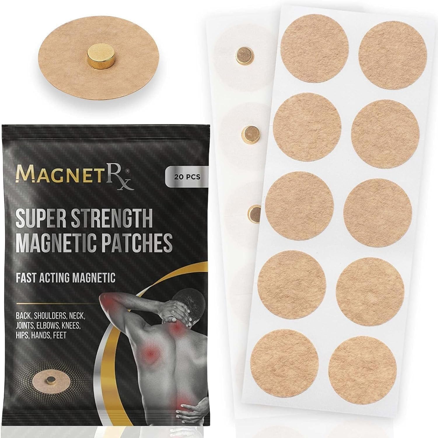 MagnetRX® Parches Magnetoterapia Acupresión - Terapia Magnética con Imanes de Neodimio 3500 Gauss para el Alivio de Dolores - Parches con Imanes Terapéuticos (Pack de 20)