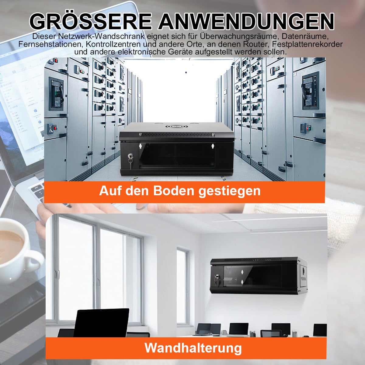 Servergehäuse 4HE Wandmontage Serverschrank IT Netzwerk Rack mit Schloss Tür & 2 Schlüssel,Wandmontierter Rack Gehäuse 550×400×210mm