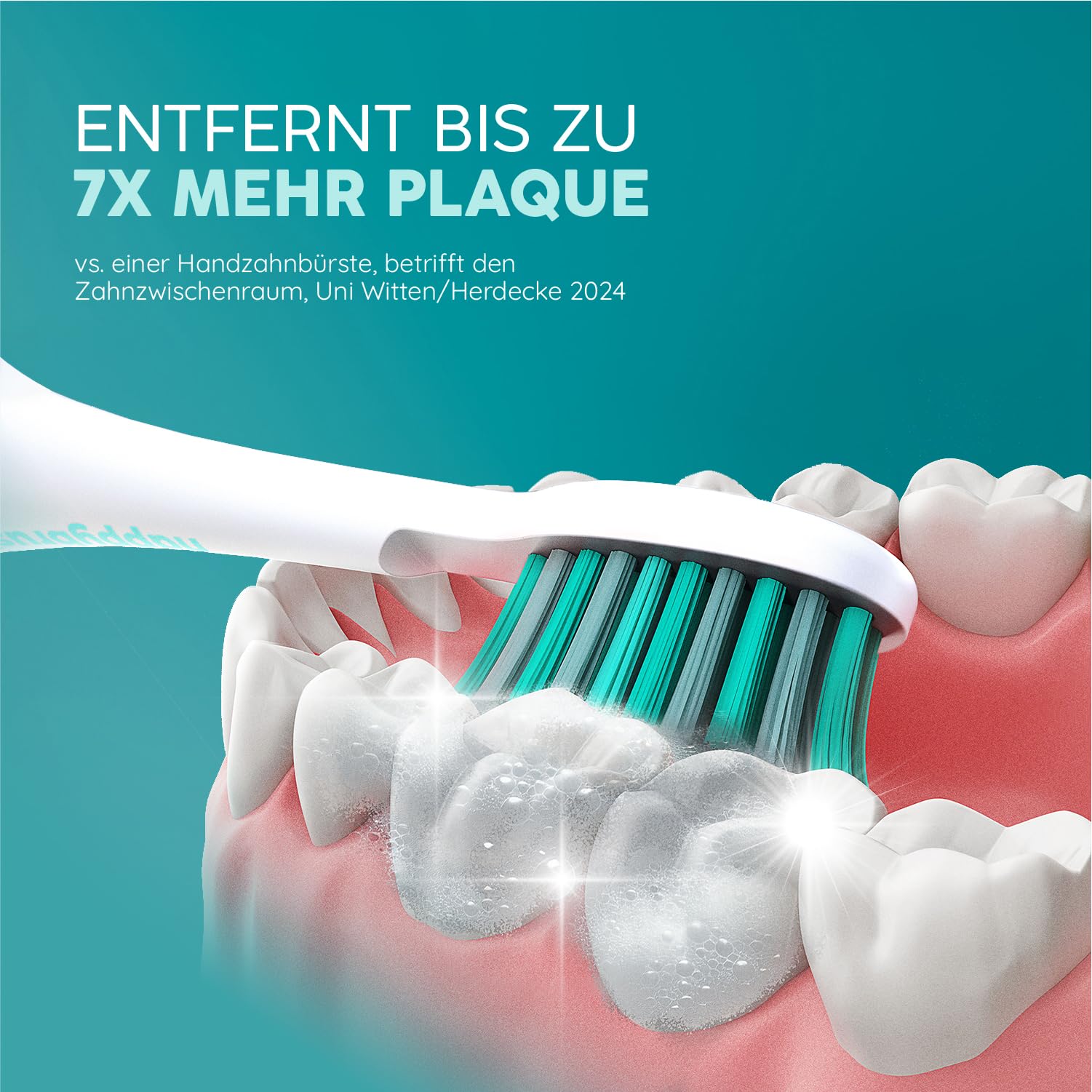 happybrush® Spazzolino elettrico sonico Eco VIBE 3 - Spazzolino sostenibile con batteria ricaricabile che dura 6 settimane, con 3 testine di ricambio e dentifricio - Bianco/Menta