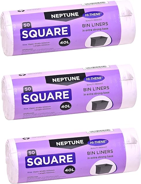 Neptune White 40L Square Bin Liners 3 Pack (Of 50- Extra Strong Bin Liners)