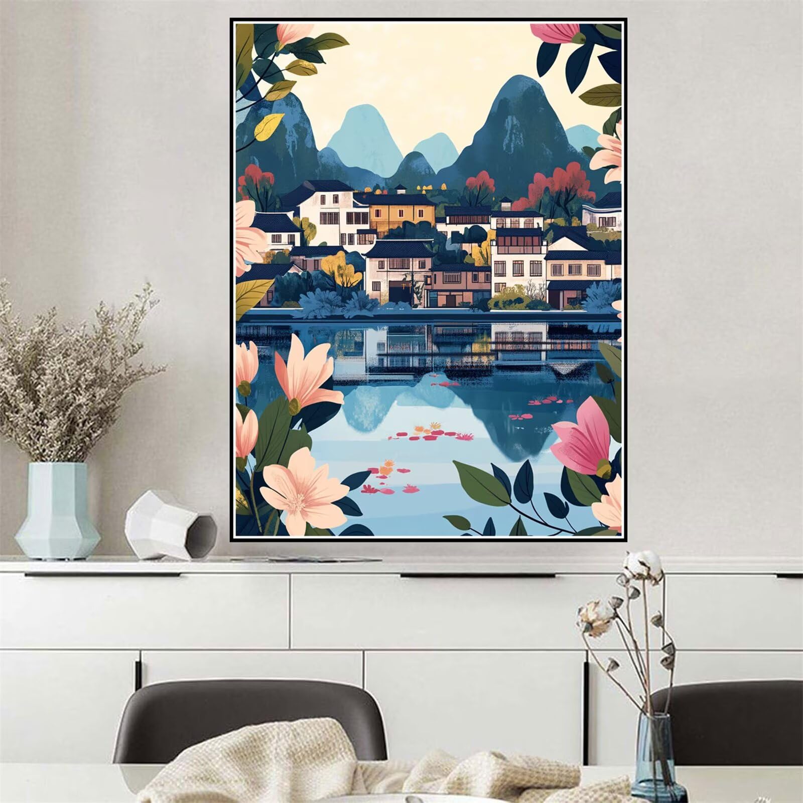 Malen Nach Zahlen Erwachsene Blume Malen Nach Zahlen Berg Paint by Numbers, DIY Handgemalt Ölgemälde Leinwand Set für Kinder Anfänger, Deko Wohnzimmer,Geschenke für Frauen 80x100cm (Ohne Rahmen) Q-899
