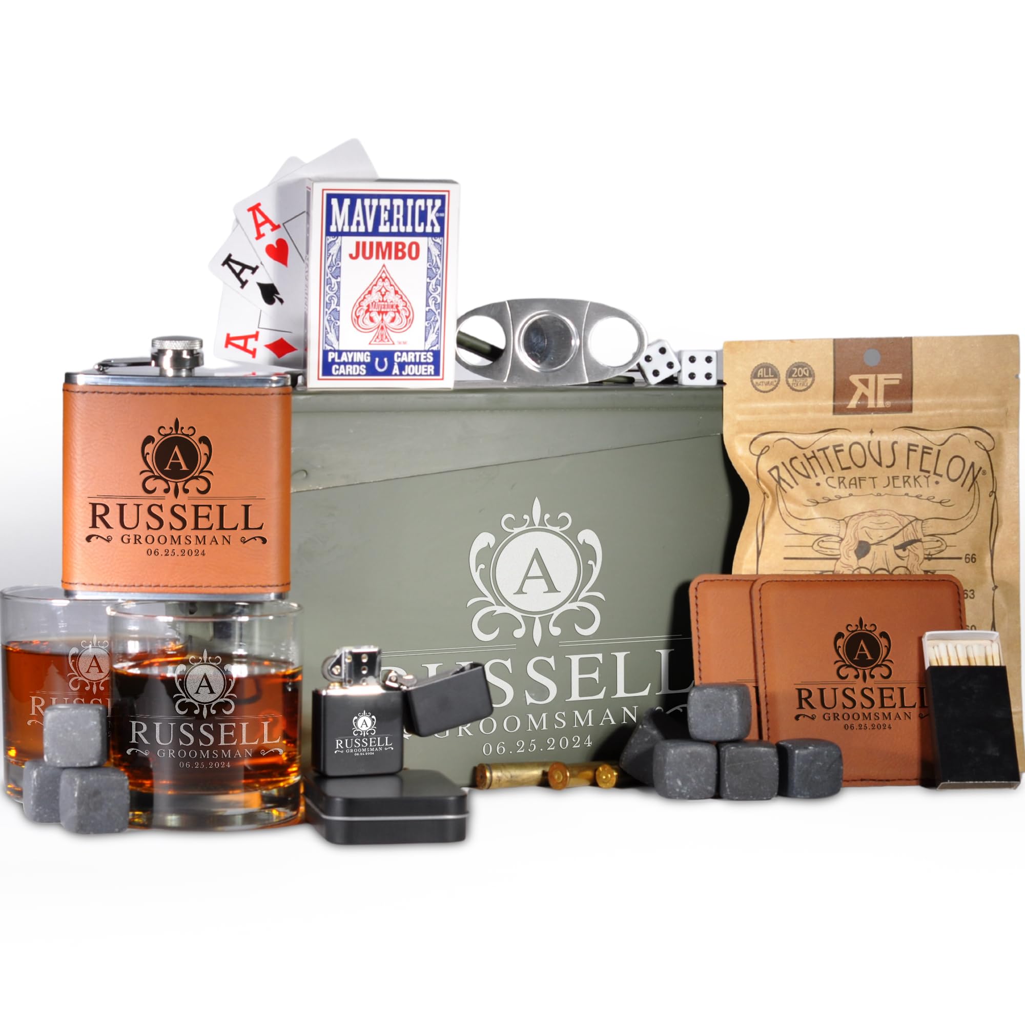 On The Rox DrinksPersonalized Groomsmen Ammo Box For Men - Custom Groomsmen Ammo Can Gift Set - Authentic Grade 1 Military Ammo Box Gift For Dad - Personalized Wedding Favors - Custom Gift