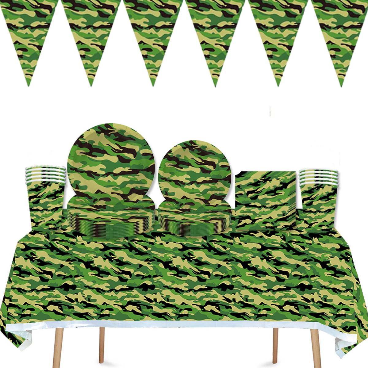 Set de couverts camouflage réutilisable pour anniversaire garçon et fête à thème