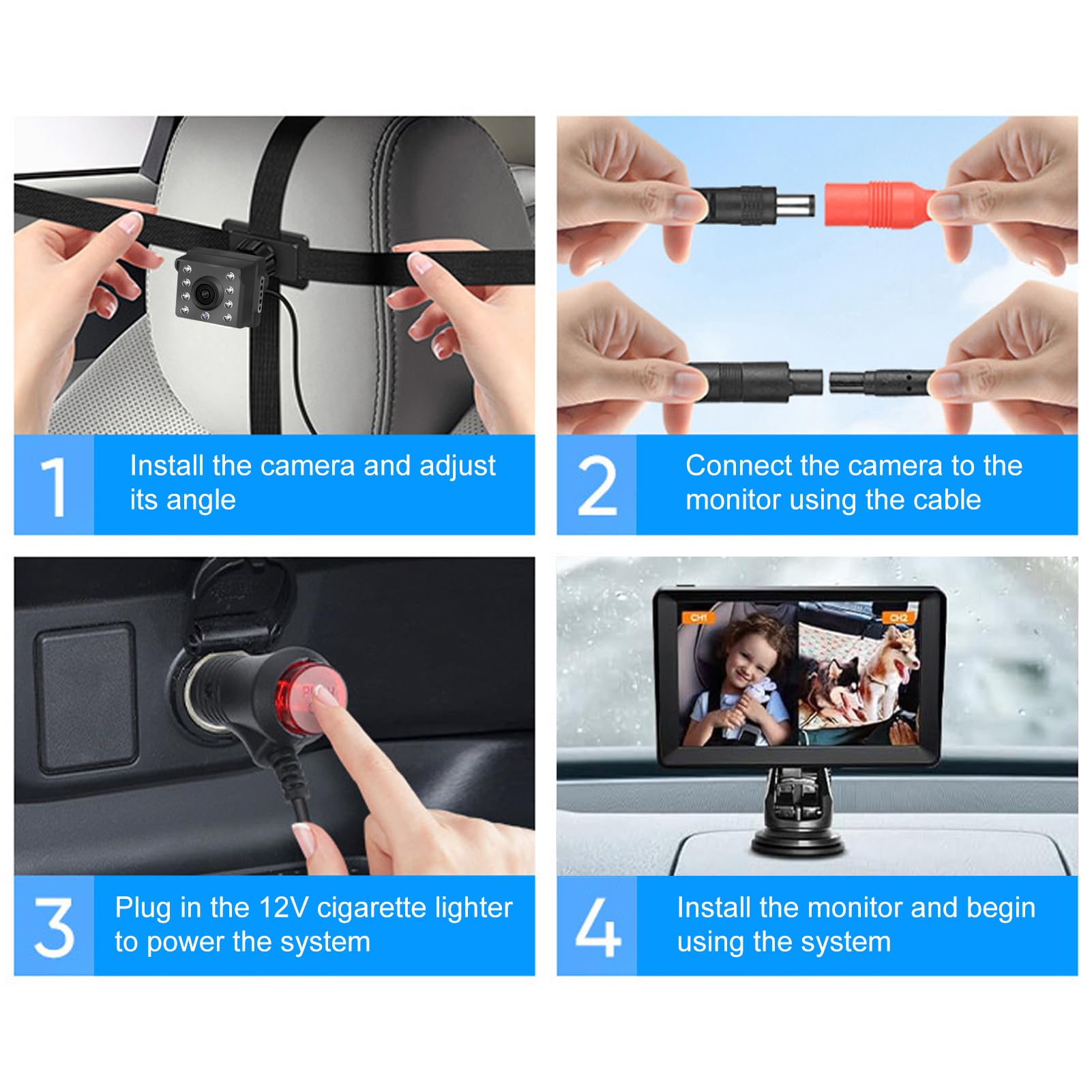 Caméra de Voiture pour bébé, Moniteur de siège arrière à Double Canal 7 Pouces 1080P avec Vision Nocturne IR pour siège arrière