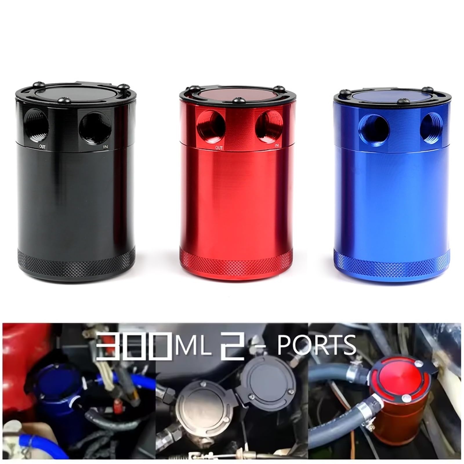 Uniwersalny aluminiowy pojemnik na olej z przegrodami, 2 porty, 150 ml, separator powietrza do układu paliwowego silnika samochodowego Chłodzący chłodnica czajnik(Blue)