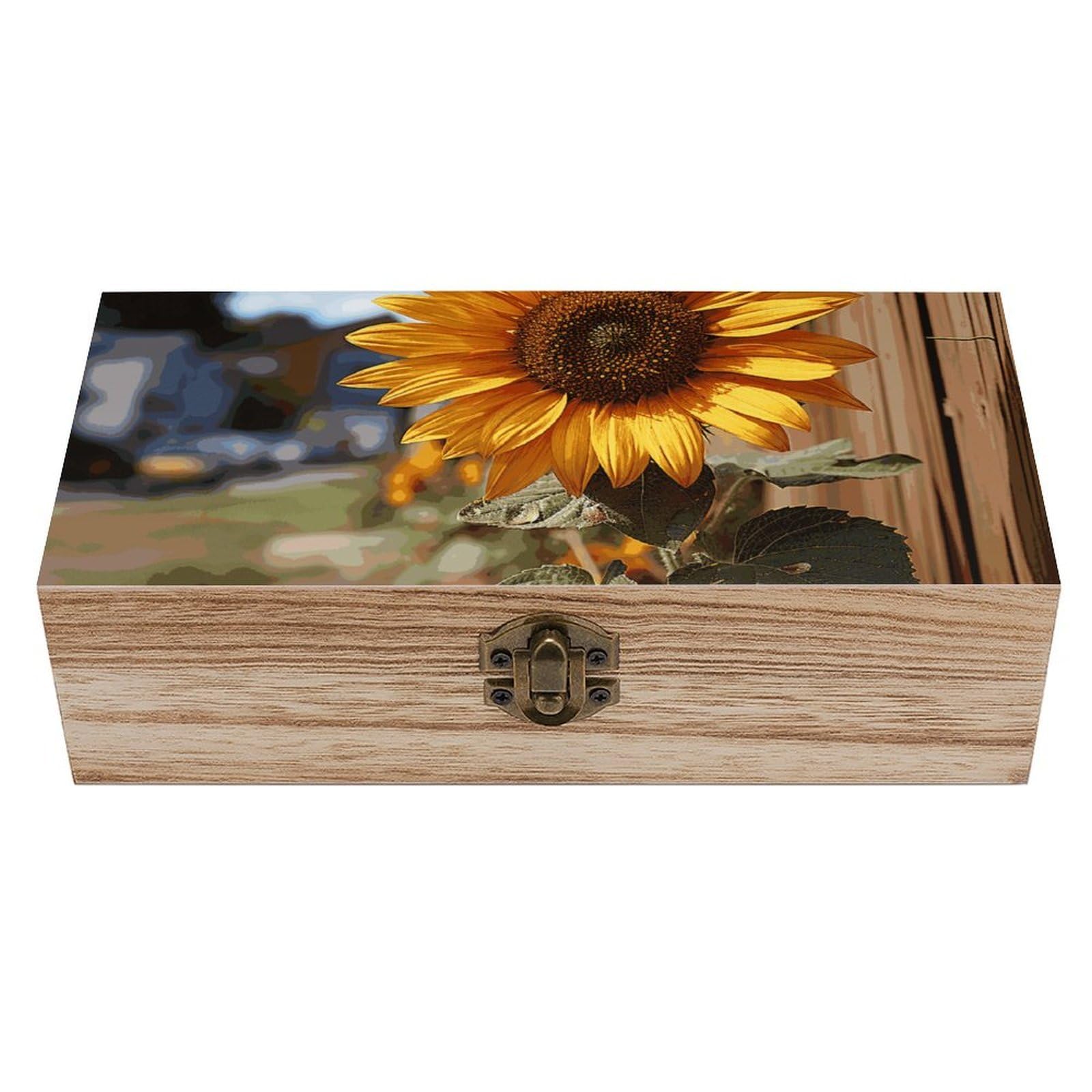 NONHAI Wooden Storage Box Farm Sunflower Wood Gift Box with Hinged Lid Vintage Decorative Jewelry Boxes Memory Box for Jewelry Art Hobbies Home Storage Treasure Keepsake Gift 7.9''x3.9''x2.3''