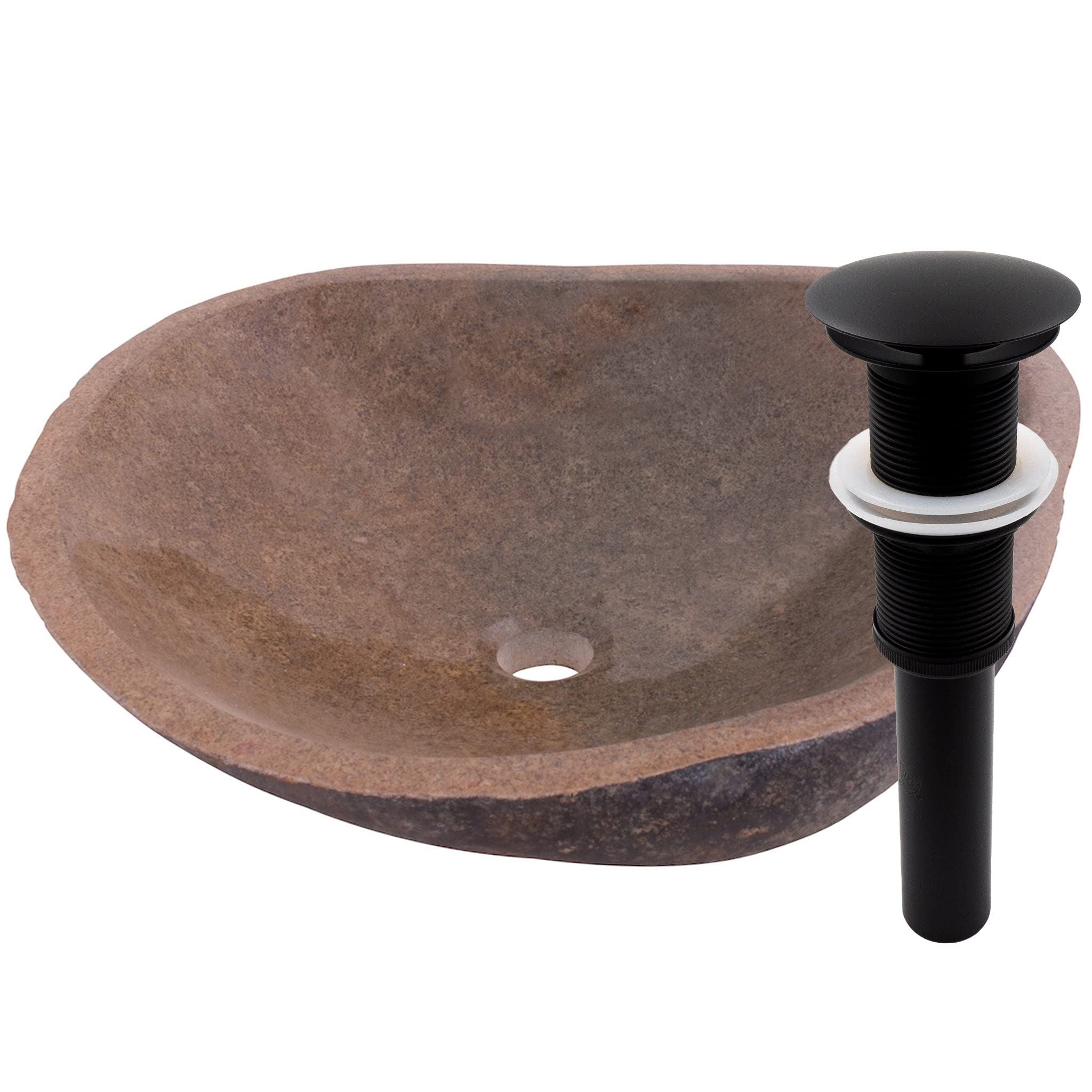 Vasque en pierre naturelle Novatto Terra lavabo de salle de bain bonde noir mat