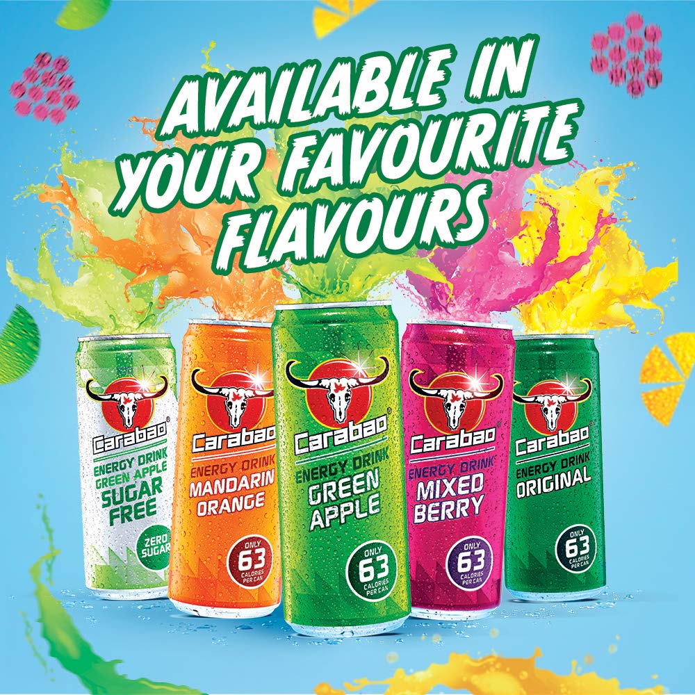 Carabao Energy Drink Green Apple, 12 x 330ml Cans Case, Low Calorie