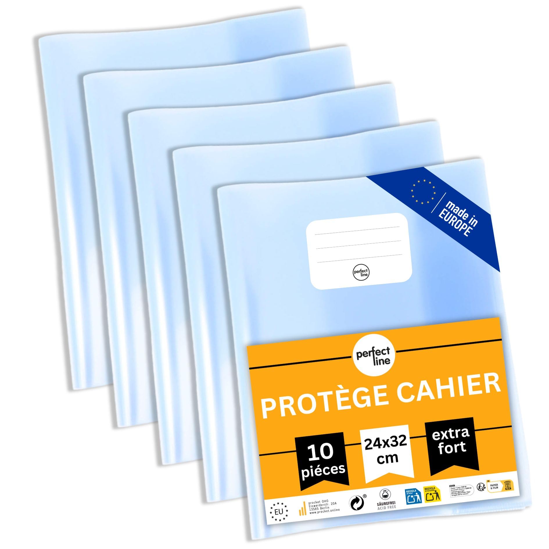 Protège-cahiers transparent cristal 32 x 24 cm lot de 10 PP recyclable sans acide