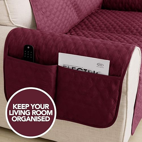 Miniatura 6 de Deconovo Slipover - Silla antideslizante resistente al agua, protector de muebles para mascotas, 21 pulgadas, color burdeos