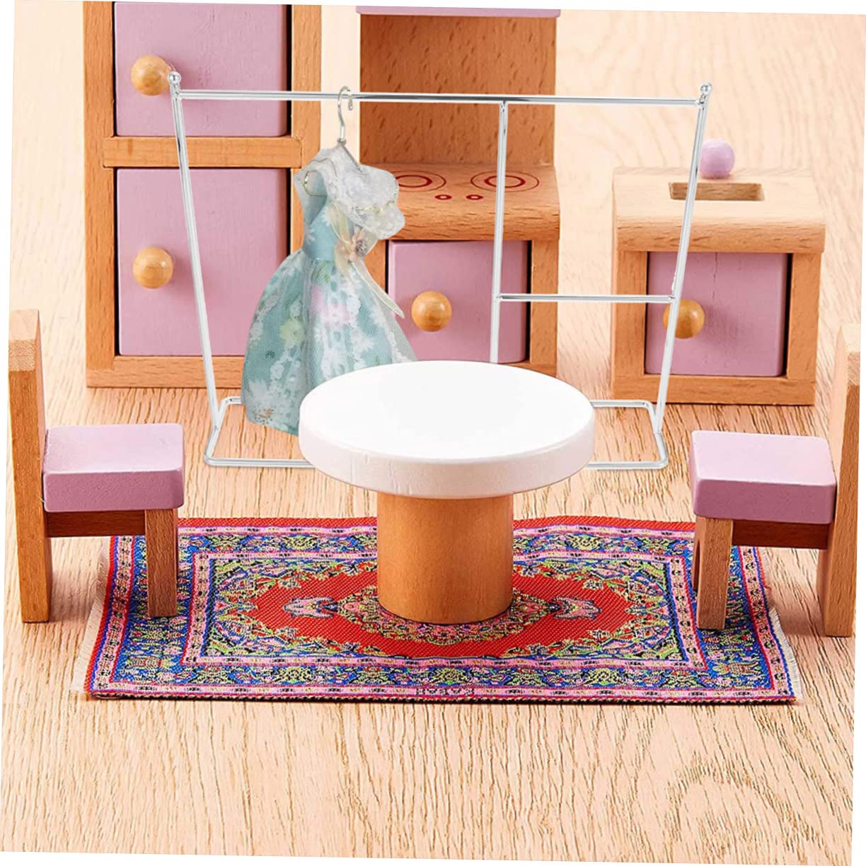 BESTonZON 2 Scaffali Esposizione Vestiti Bambole in Ferro per Decorazione Casa delle Bambole Oro e Argento