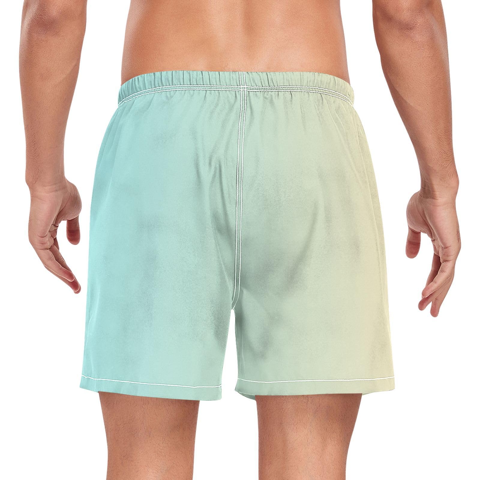 Blue Yellow Gradient Men Beach Shorts Mens 2 Layer Workout Running Shorts with Compression Liner and Pockets Beachwear Quick Dry