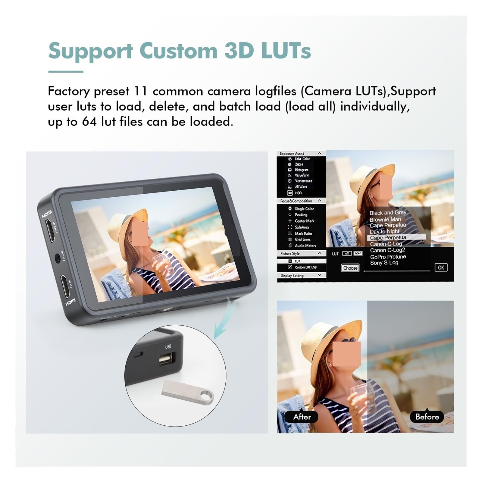 Kamera z ekranem, R5II R5 II ekran dotykowy HDR 3D LUT Monitor 4K 5, cala Full HD 1920x1080 IPS terenowy do kamery