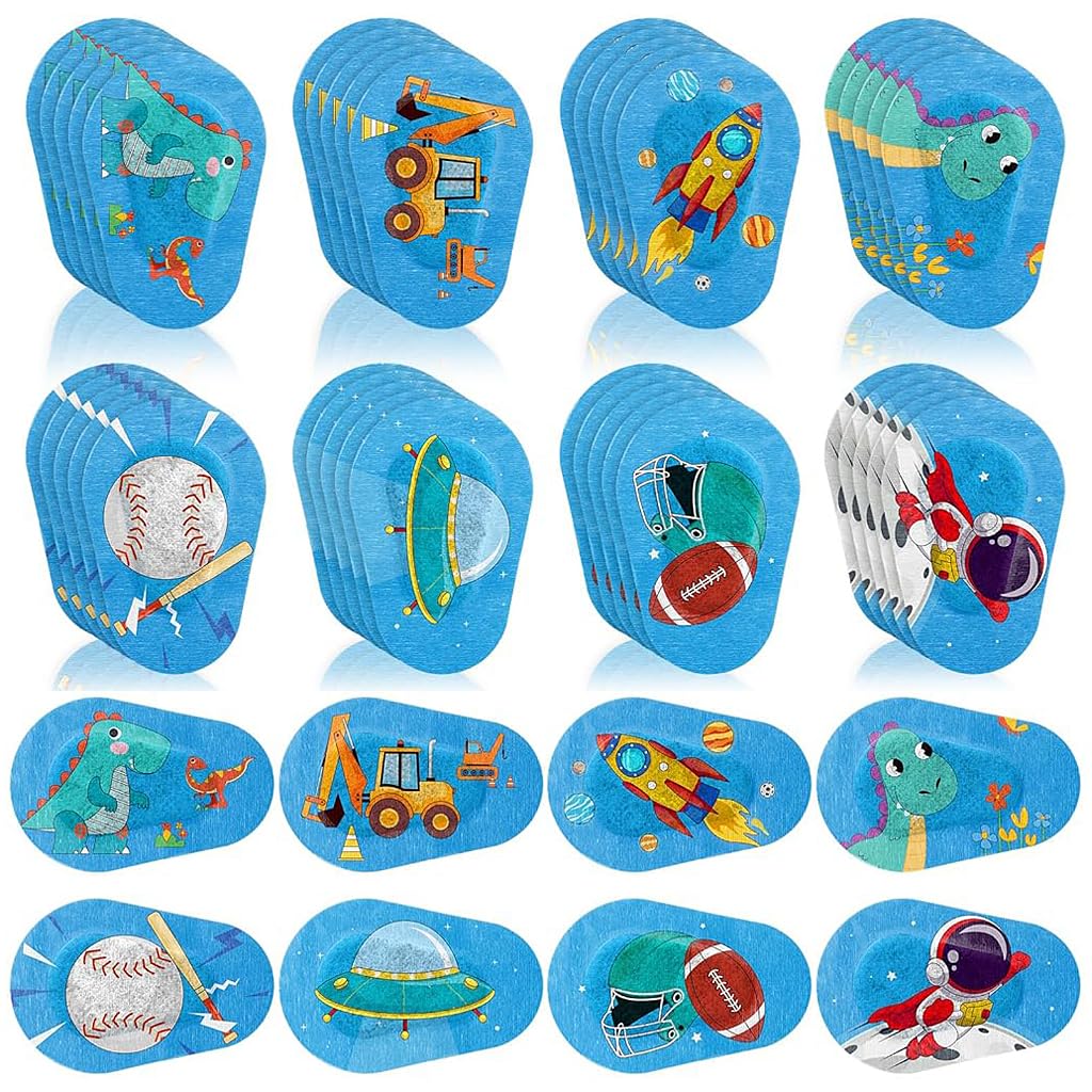 40Pcs Cartoon Print Eye Patches for Kids Boys, Breathable Cotton Adhesive Eye Patch for Lazy Eye & Eyesight Correction, Soft Non-Woven Fabric, 3x2 Inches, After Surgery Recovery, Regular Size