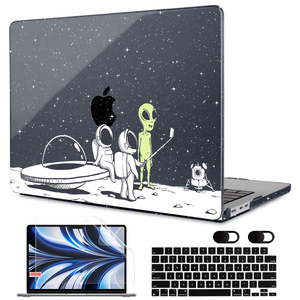 MEEgoodo Case for M4/M3/M2 MacBook Air 13.6 inch Case 2025 2024 2022, Fit Model A3240/A3113/A2681, Laptop Hard Shell with Keyboard Cover Compatible with MacBook Air 13 inch, Astronauts & Alien