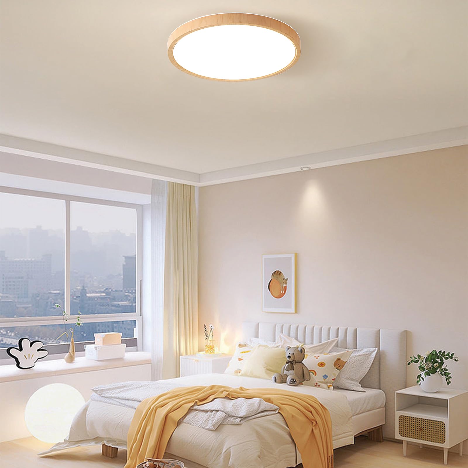 Led De Grano De Madera Lampara Techo Montaje Empotrado,Ultrafino Moderno Plafon Led Techo,24W 3000K/4000K/6000K Seleccionable,Redondo Lamparas De Techo Salon Para Sala De Estar,Cocina,SalóN,Pasillo