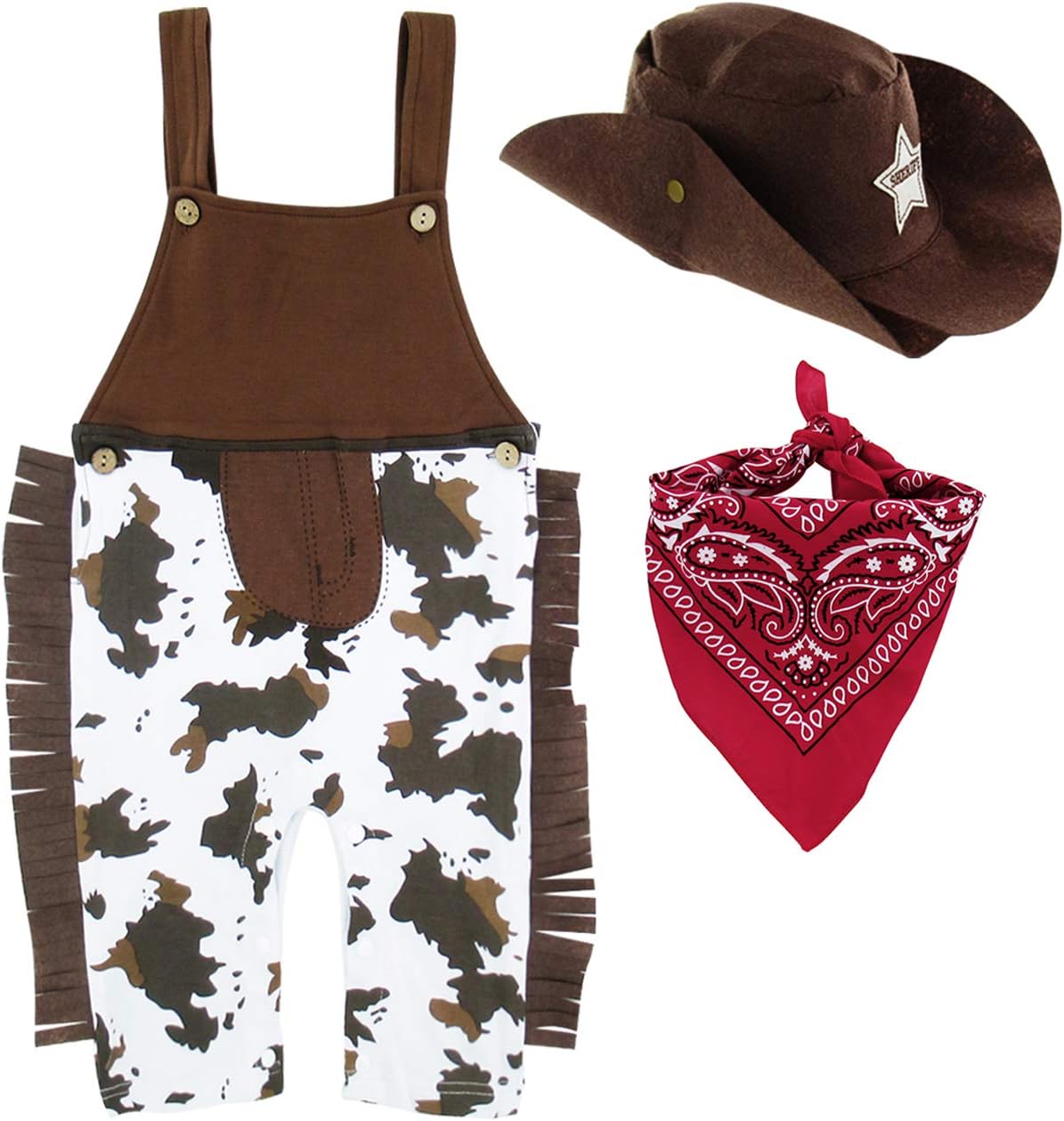 A&J DESIGN Baby Boys’ Western Cowboy Romper Sets with Scarf and Hat A&J DESIGN Baby Boys’ Western Cowboy Romper Sets with Scarf and Hat