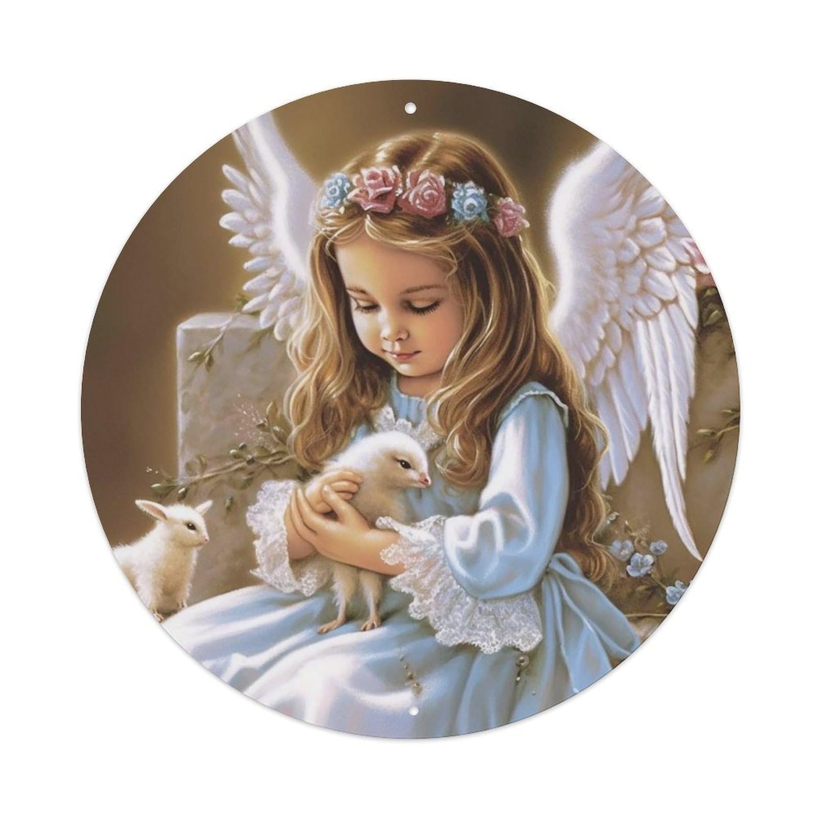 Vintage Angel Little Angels Touching Little Animals Metal Tin Sign