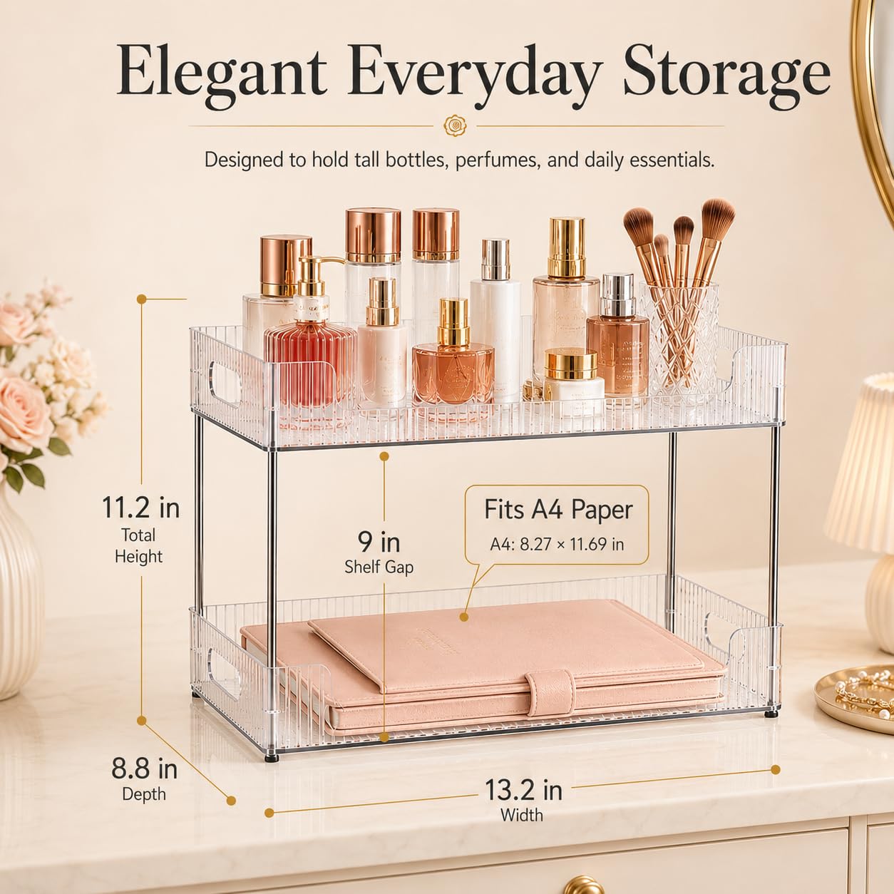 Goderewild Organizer da bagno, scaffale multiuso per cosmetici e prodotti per la cura della pelle, organizer per trucchi per vassoio da toeletta, soluzione di archiviazione per piano di lavoro per
