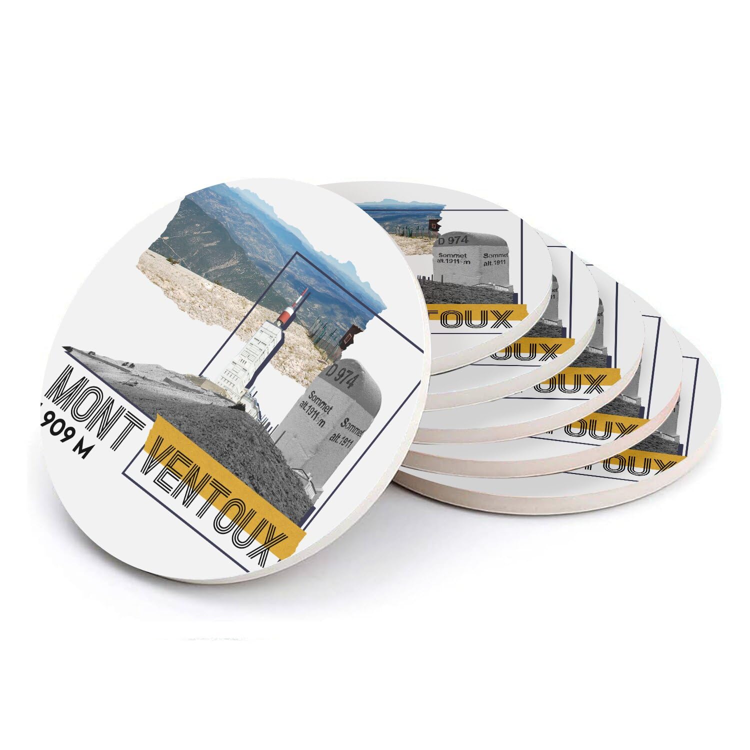 Sous-verre céramique Mont Ventoux vélo route pour passionné cyclisme lot de 6