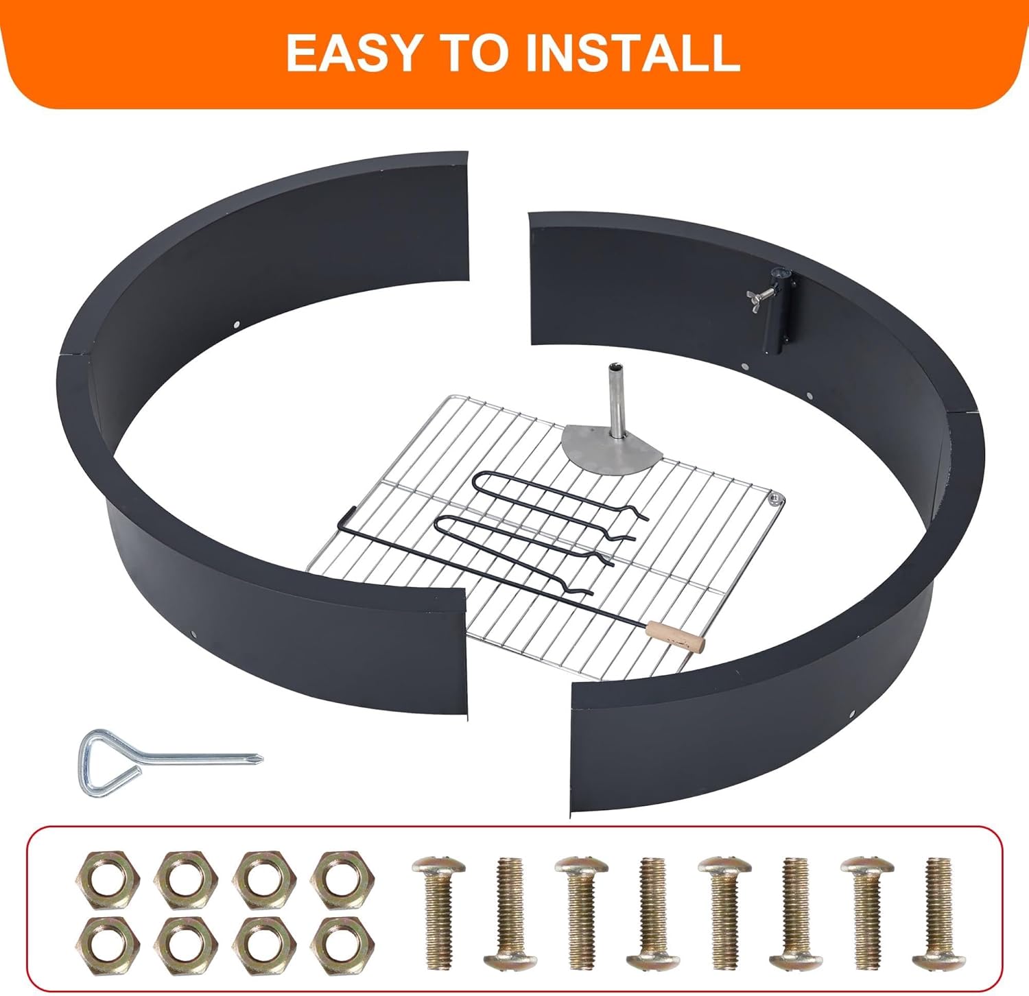 4 Piece Assembled Around Fire Pit, 36-40 Inch Diameter Firepits, Heavy Steel Firepit for Outdoor Park, Backyard