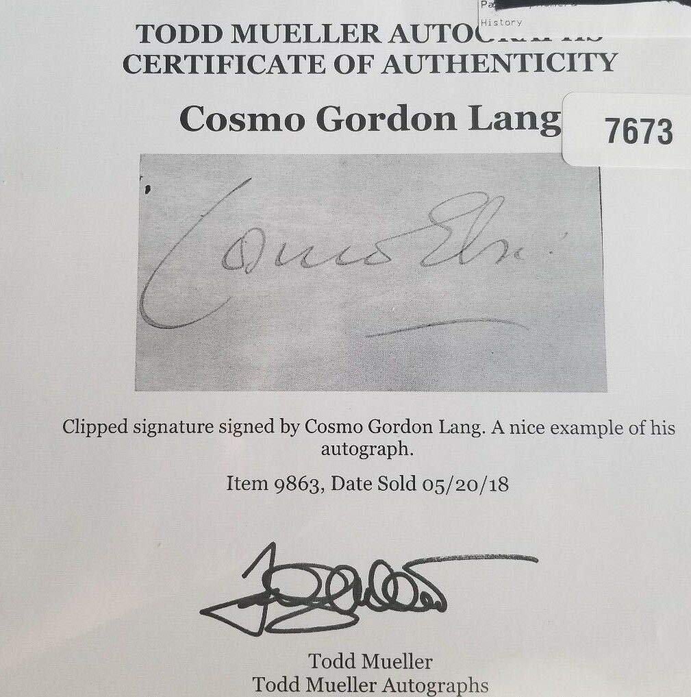 Archbishop Of Canterbury Cosmo Gordon Lang Clipped Signature Todd Mueller Coa At Amazon S Entertainment Collectibles Store