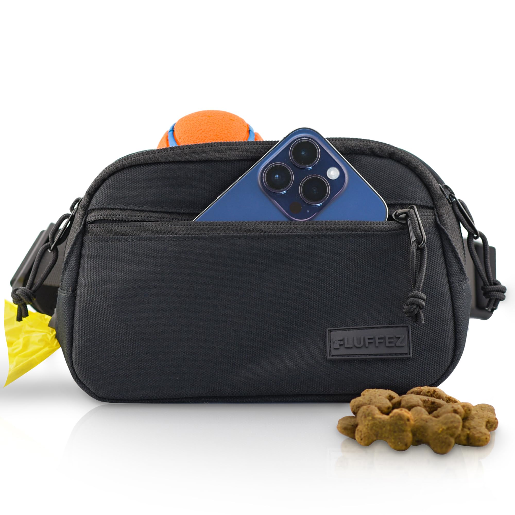 Leckerlitasche für Hunde – Bauchtasche mit verschließbaren Innentaschen und separatem Reißverschluss - Gassi Tasche für das Hundetraining – Leckerlibeutel mit Kotbeutelspender